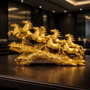 Golden 19 Inch Running 7 Victory Horses Resin Statue for Vastu and Feng Shui | Premium Home Office Living Room Decor Showpiece