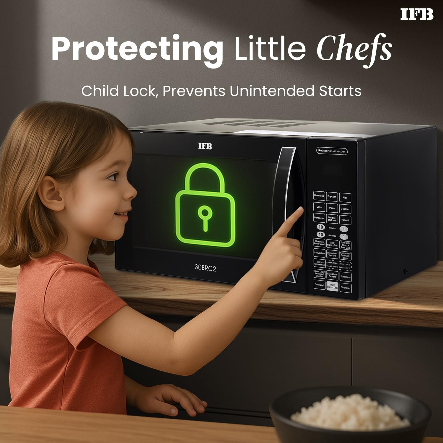 IFB 30L Convection Microwave Oven with 101 Standard Cook Menus (30BRC2, Black, 360 Degree Motorized Rotisserie, Weight Defrost, Steam Clean, Grill & 4 combi cook modes, 10 Power Levels) - Image 2