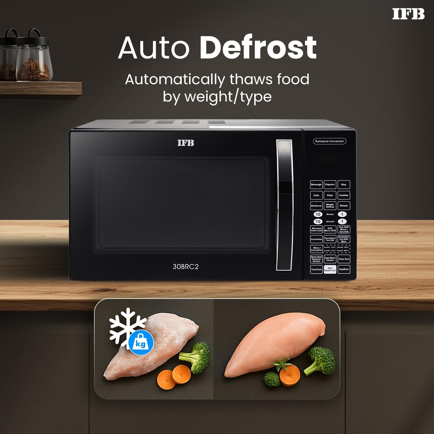 IFB 30L Convection Microwave Oven with 101 Standard Cook Menus (30BRC2, Black, 360 Degree Motorized Rotisserie, Weight Defrost, Steam Clean, Grill & 4 combi cook modes, 10 Power Levels) - Image 4